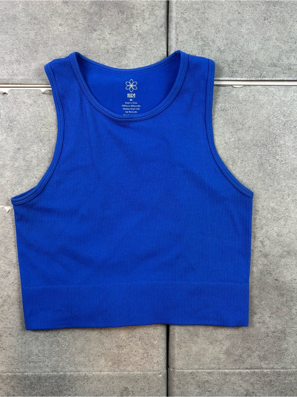 Blue aura stretchy athletic workout crop tank top